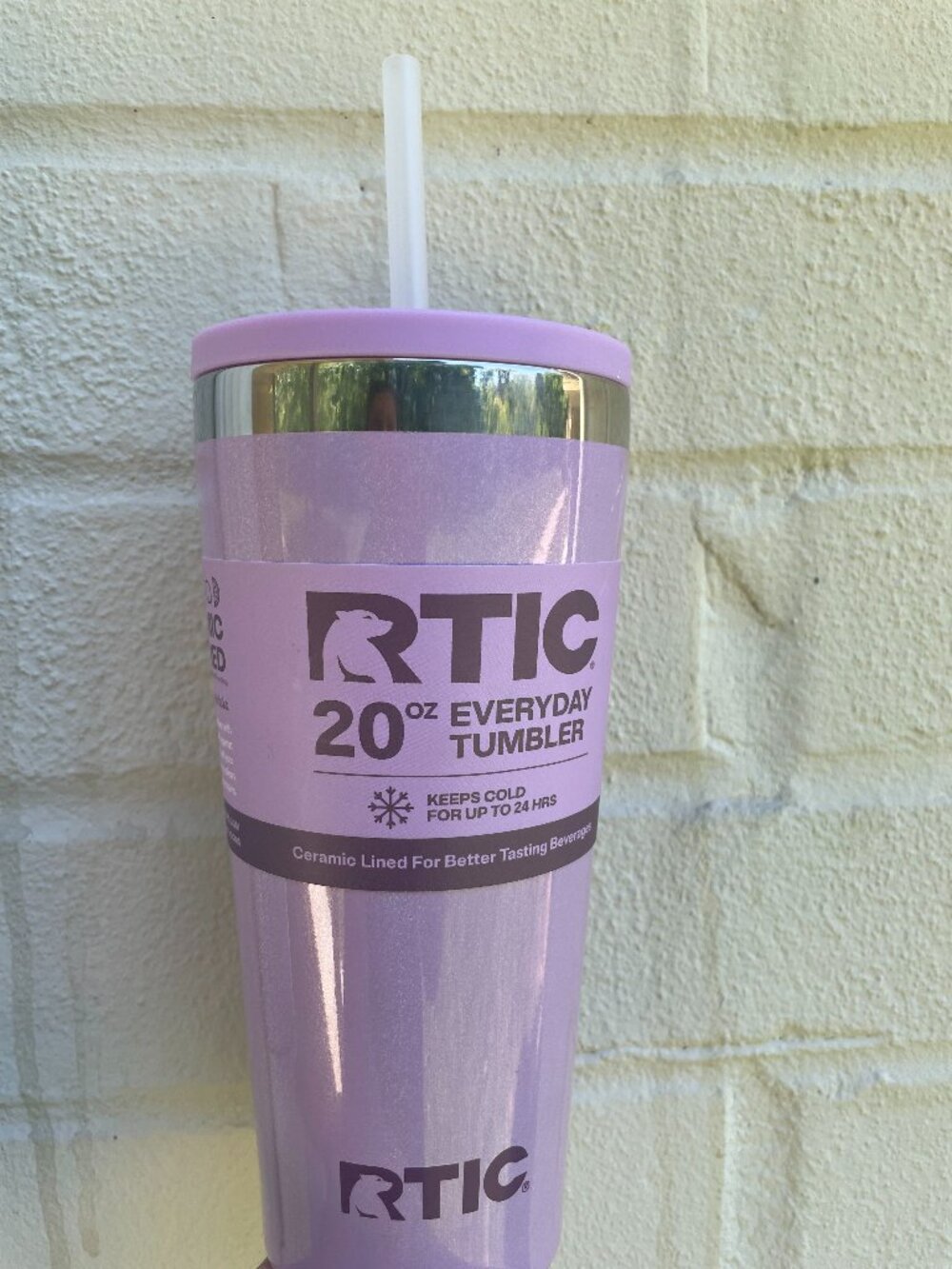 NEW RTIC 20oz Ceramic Lined Everyday Tumbler Cold Straw Lid Purple Glitter